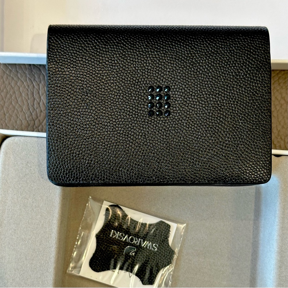 Swarovski Black Crystal-Embellished Card Holder Genuine Leather